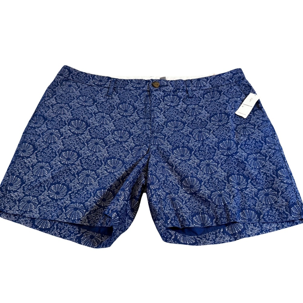 Old Navy Blue‎ White Coral Print Shorts Womens 10 Nautical Cotton 5 Inseam